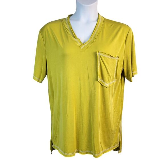 NEW POL Relaxed Fit Green T-Shirt | V-Neck Pocket Silky Comfy | Oversized Small - Picture 6 of 14